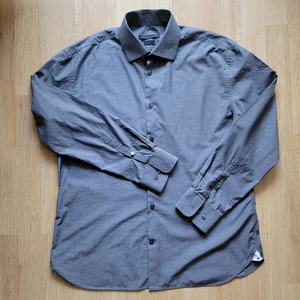 John Varvatos USA Slim Fit Dress Shirt Men's Gray Cotton Size 16 32/33